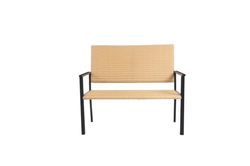 Image of Amazon Brand - Solimo Rattan and Wicker 2 Seater Garden Bench | Durable Outdoor Park Bench for Balcony Patio, Living Room, Terrace | Ideal Indoor and Outdoor Seating Furniture (Light Brown)