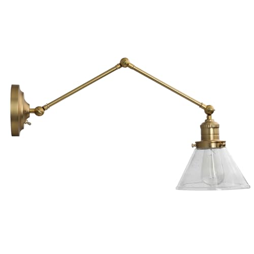 Image of Design House Augustin Wall Sconce, 1-Light, Swing Arm, Seeded Glass, Hardwire /Plug-in Easy Installation, On /Off Backplate, E26 Socket, Satin Gold, 7.9 in L x 17.3 in W x 38.6 in H, 589077-SG | Adjustable Swing Arm, Adjustable, Wall Mount, Contemporary /Modern, Steel, Lighting, 589077-SG