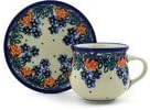Polmedia Polish Pottery Espresso Cup with Saucer - Strawberry Fever Pattern Handmade in Boleslawiec Poland by Ceramika Artystyczna + Certificate of Authenticity