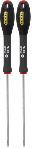 STANLEY 0-65-008 Tournevis Parallèle 3.0Mm X 100Mm Gamme FATMAX - Fabriqués En France - Lame En Acier - Sablage De L'Empreinte - Poignée Soft Grip - Liaison Quasi Incassable - Anticorrosion (Lot de 2)