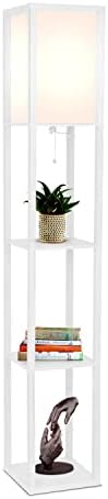 Brightech Maxwell - Modern Shelf Floor Lamp with Lamp Shade and LED Bulb - Corner Display Floor Lamps with Shelves for Living Room, Bedroom and Office - White