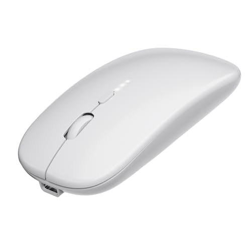 Image of Rechargeable Wireless Mouse, 2.4G Slim Mute Silent Click Noiseless Optical Mouse with USB Receiver Compatible with Notebook, PC, Laptop, Computer, MacBook (White)