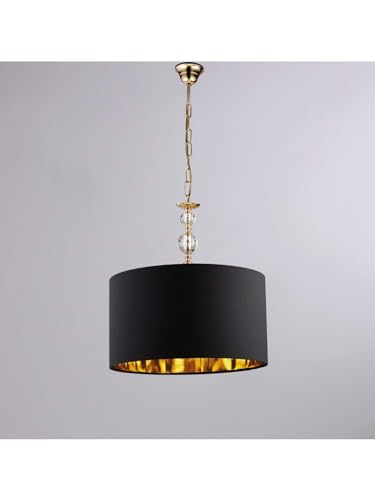 Lustre à suspension classique cristal et abat-jour noir lgt 111 pour salon et salle à manger