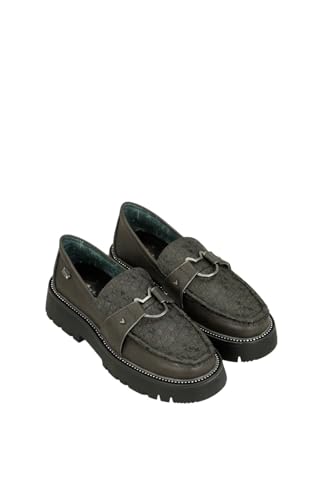 Anekke Mocasines de Mujer en color Negro con detalle de Gato Metalizado y Plataforma