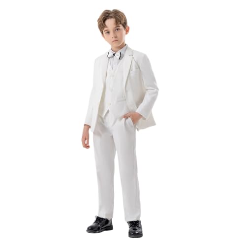 Traje Formal de Negocios Infantil en Cuatro Piezas, Abrigo, Chaleco, Pantalones y Pajarita de Corte Ajustado # L