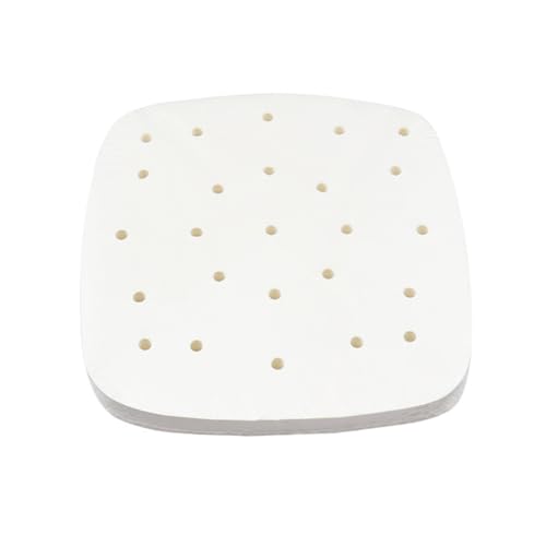 Lurrose 100個 エアフライヤー用耐熱ノンスティックパーチメントペーパー 丸角あき 焼肉 蒸し器対応 多用途調理