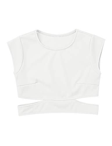 Choomomo Kids Girls Stretchy Cutout Waist Sports Bra Tank Top Gymnastic Ballet Dance Activewear Casual Wear Ivory 10 Years