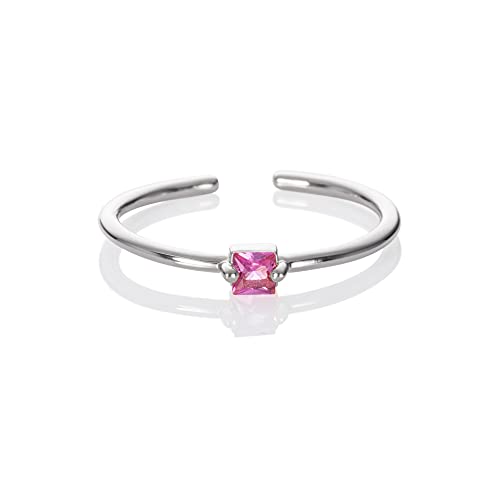 NAMANA Bague Fine Reglable pour Femme, Bague Ajustable Claire Carrée en Zirconia Rose Argent Femme