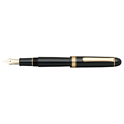 PLATINUM Japanischer Füllfederhalter #3776 Century Gold Trim Black in Black SF/Schwarz/ 0,30-036 mm/Handgefertigt/Feder aus 14-Karätigem Gold/mit Geschenkbox/Füllhalter