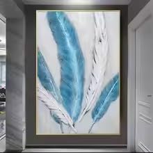 Tableau abstrait moderne bleu et or décoration murale salon toile - 6