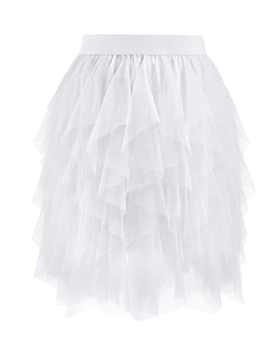 TRIWORKS Weißer Tüllrock Damen Hohe Taille Layered Puffy Tutu Rock Damen A-Linie Midirock für Party Halloween Karneval S