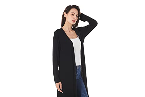 Image of Women's Solid Sweater Essential Duster Long Cascading Open Front Lightweight Blue Cardigan