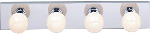 Dysmio Lighting Four Light Vanity Strip - Hollywood Style Mirror Fixture with Chrome Plates â€“ Salon-Grade Accessories for Bedroom, Bathroom, Dressing Room, Makeup Studio - 24 x 4.25 Inches