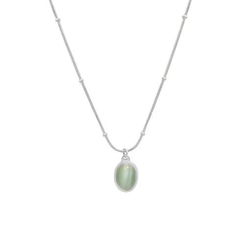 Pendentif ovale en forme d'oeil collier acier inoxydable tendance rétro