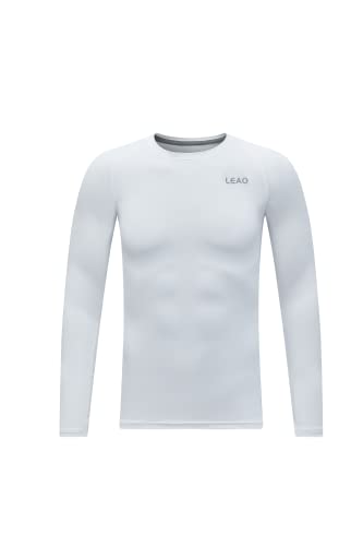 LEAO Youth Boys Compression Shirt Long Sleeve Quick Dry Sports Baselayer Soccer Baseball Basketball Undershirt White L