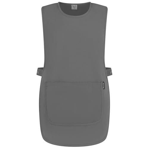 PALLTEX Ampato Überwurfschürze Damen Herren – Kittelschürze mit Taschen, verstellbar, Berufsschürze für Arbeit, Gastronomie, Reinigung, Friseur & Kosmetik, Größen S/M, L/XL, 2XL (Dunkelgrau, L/XL)