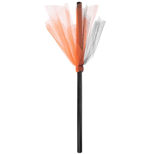 LOGOFUN Halloween Witch Broom Small Witch Gauze Broomstick Plastic Broom Prop for Halloween Cosplay Witch Dress Up Accessories