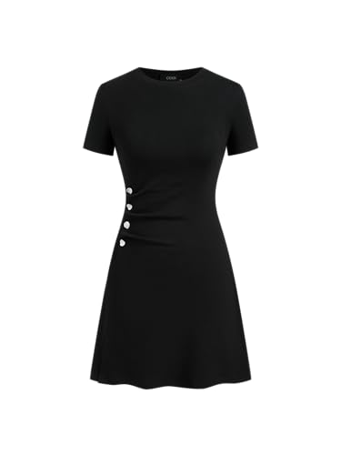 CIDER Mini Dress Crew Neck Button Down A Line Short Sleeve Casual Party Elegant Dresses for Women Mid Waist - Main Image
