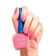 MASGLO Traditional Nail Polish 0.5 Fl. Oz. 3 piece kit with NUTRITIVE ROSE BASE, color COMICA and TOPCOAT GEL