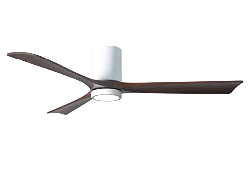 Matthews Ir3Hlk-Wh-Wa-60 Irene Indoor/Outdoor Damp Rated 60" Flush Mount Ceiling Fan With Led Light And Remote & Wall Control, 3 Walnut Tone Solid Wood Blades, Gloss White #TOP17