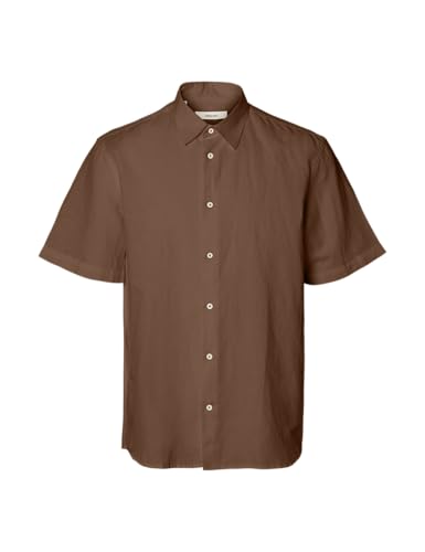 T-shirt lin mélangé homme chocolat Slhregclay manches courtes