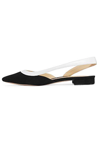 Ydn Women Comfortable Pointy Toe Slingback Flats Faux Suede Low Heel Slip On Easy Walking Dress Sandals Black And White 13 #TOP13