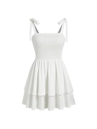 CIDER Women Summer Short Mini Dress Tie Strap Smocked Tiered Square Neck Sleeveless Sundress