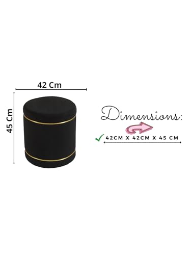 Image of Pouffes Sitting Stool for Living Room, Puffy Wooden Ottoman | Round Pouffe for Living Room & Bedroom | Pouf for Office & Home Decoration & Modern Seating Stool (Cmbo-Black)