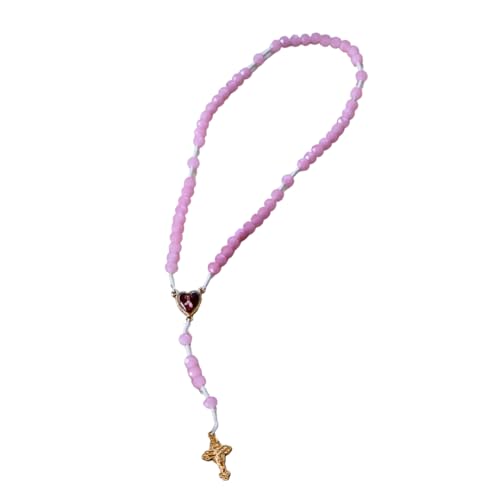 Terço Santa Terezinha em Cristal rosa e entremeio coração