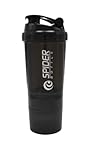 Protein Shaker mit Pulverfach Shaker Becher 500ml | Hand Shaker mit erstklassige Mischfunktion inkl. Infusion Sieb | BPA frei | Fitness Eiweißshake und Proteinshake Becher für Shakes (Schwarz)