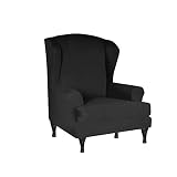YOPOIY Solid Color Wingback Chair Cover Fitted Non-Slip Wing Chair Slipcover Stretch Wing Chair Cover Premium Polyester Cloth Fabric -Black-