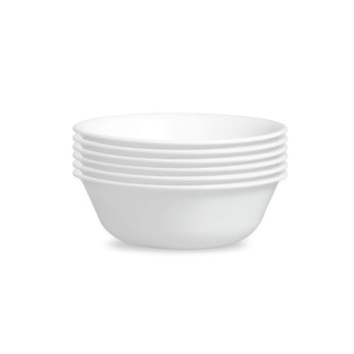 Corelle Vitrelle 6-Piece Soup/Cereal Bowl Set Triple Layer Glass and Chip Resistant, 18-Oz Lightweight Round Bowls, Winter Frost White