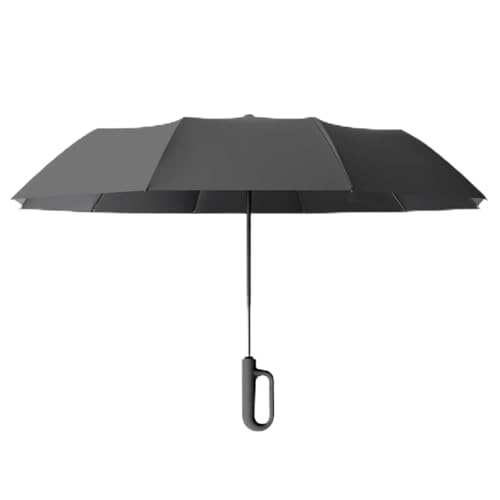 Generisch Paraguas con mosquetón, UPF 50+ portátil y resistente al viento con rayas reflectantes, paraguas automático invertido, paraguas, vacaciones, viajes, senderismo, viajes diarios, Negro