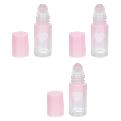 TOVINANNA Botellas Roll-on para Aceites Esenciales 5 Ml, Set de 3 Botellas de Vidrio Rodillo en Forma de Corazón, Diseño Grueso y Degradado Rosa, Adecuado para Viaje y Uso Diario