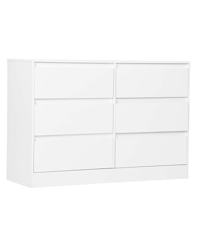 Amveya Cómoda Dormitorio Blanca 6 Cajones Cajonera Armario Interior 100cm Moderna Aparador Salón y Mueble Entrada Sinfonier Madera Sin Asas 100x37x69cm