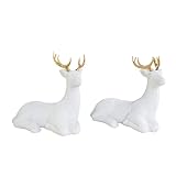 ARCCI Christmas Reindeer Decorations Xmas Figurines Lying Deer - White with Gold Antlers Reindeer fo