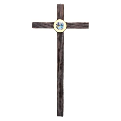 Cruz de pared moderna de madera y cristal dorada de 54cm para salon