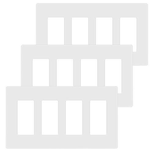 ENERLITES Screwless Decorator Wall Plate Child Safe Cover Size 4-Gang 4.68 H x 8.30 L Unbreakable Polycarbonate Thermoplastic SI8834-W-3PCS Glossy White (3 Pack)