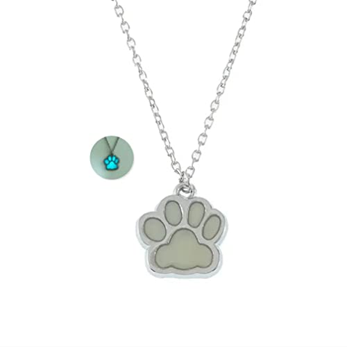 Colgante con colgante de pata de plata, azul luminoso que brilla en la oscuridad, joyería para amantes de los perros, Zinc Cover