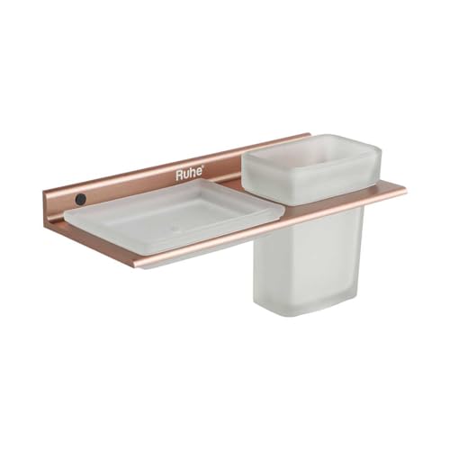 Image of Ruhe Ember 2 in 1 Soap Dish & Tumbler Holder | Soap Case | Tooth Brush Holder | Bathroom Accessories | Wall Mounted | Soap Stand | Rose Gold
