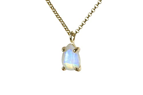 Collier en pierre de lune arc-en-ciel véritable en forme de poire fait main pour femme