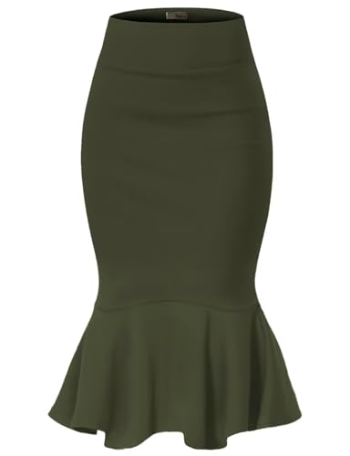 Image of HyBrid & Company Womens Premium Nylon Ponte Stretch Office Fishtail Pencil Skirt High Waist Made in The USA Below Knee