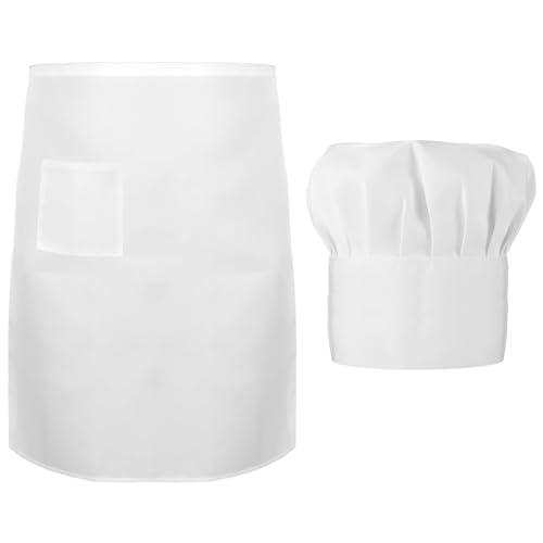 Josojoou Weiß Kochmütze Schürze Set Für Herren Damen Kochschürze Und Hohe Kochmütze Koch Kostüm Verstellbare Latzschürze Kurz Backschürze Koch Mütze Kochhut Zum Kochen Grillen Backen
