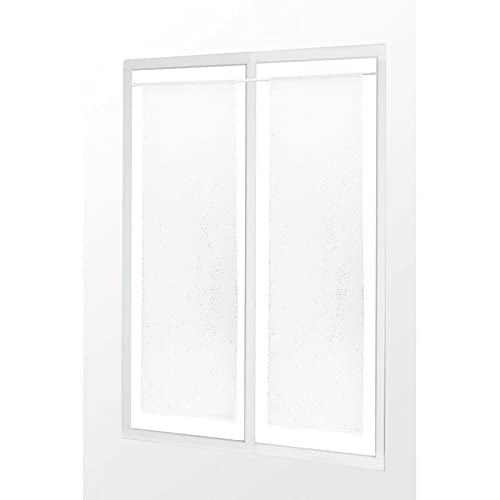 RideauDiscount Paire de Vitrages 60 x 180 cm Passe Tringle Effet Lin Imprimé de Points Effet Feuille Argentée Blancs