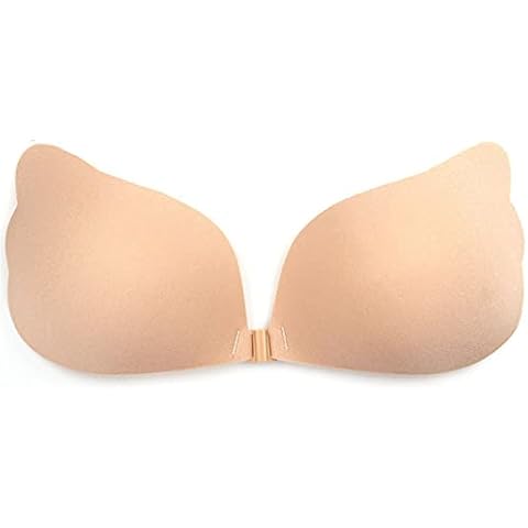 Manxing Women Strapless Adhesive Bra Invisible Sticky Bra Invisible Push Up Reusable Bra Silicone Nipple Covers for Backless Dress (Beige, B) Cover