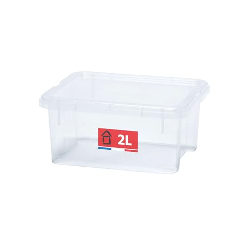 SUNDIS View Box, petite boîte de rangement en plastique avec couvercle, 2l, transparent,...