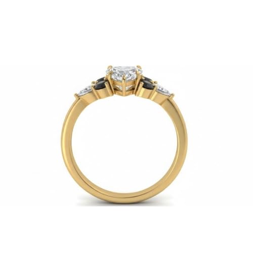 Image of Choose Your Color Heart Shape Accented 14k Yellow Gold Plated Engagement Ring Side Stone Daily Wear Chakra Healing Party Wear Birthstone Engagement Rings : US Size 4 to 12