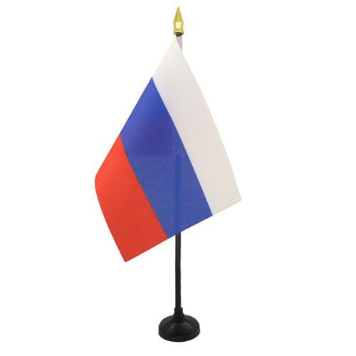 AZ FLAG - Tischflagge Russland - 15x10 cm Goldene Splitze - Russische Tischfahne 10 x 15 Cm - Flaggen