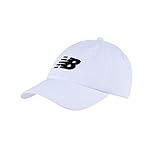 New Balance Gorra de sarga de algodón ajustable para hombre y mujer, 6 paneles, Blanco, talla única