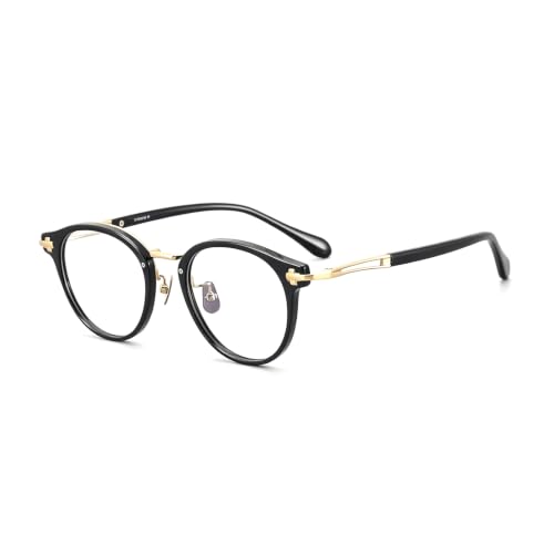 Image of UYHBCNQD Acetate Eyewear Frames Oval Shaped Spectacles for Computer Pure Titanium Non Prescription Eyeglasses Lightweight Decoration(Gold)